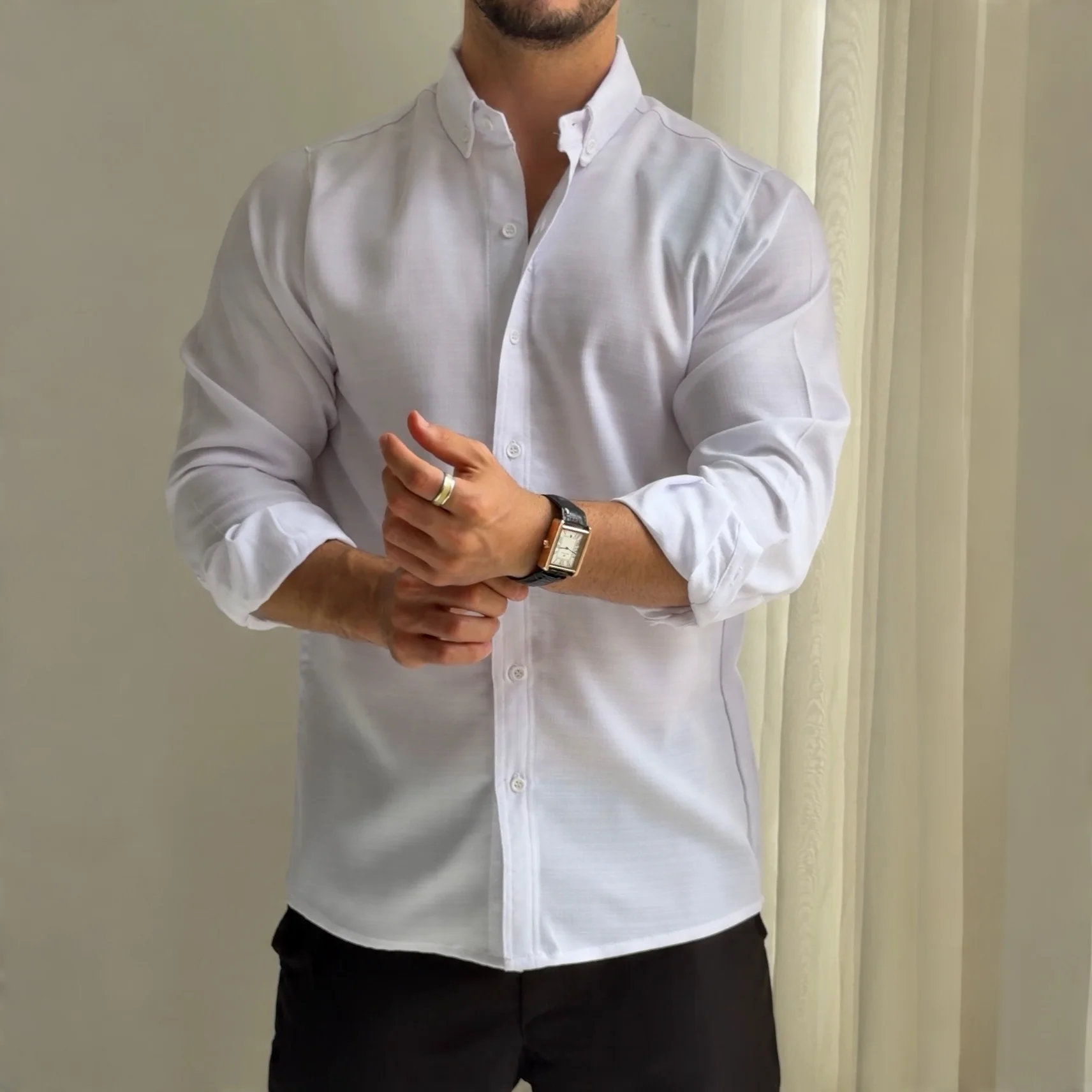 Camisa Manga Larga Lino Egipcian Blanco